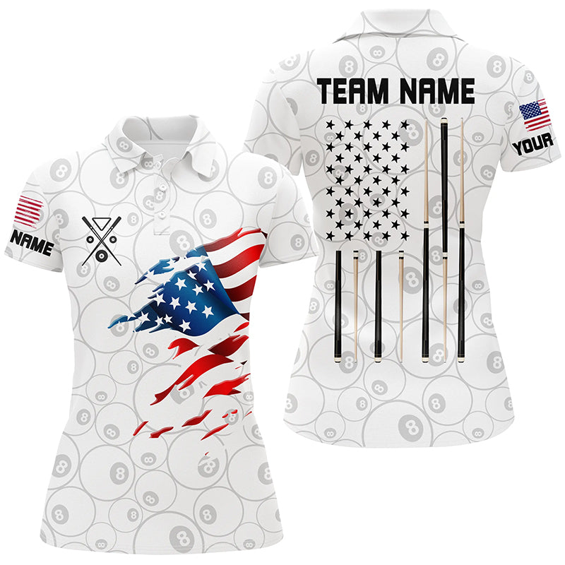 Personalized American Flag White Billiard Shirts Custom Patriotic Billiard Jerseys