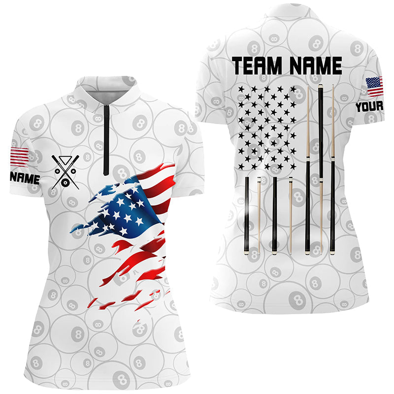 Personalized American Flag White Billiard Shirts Custom Patriotic Billiard Jerseys