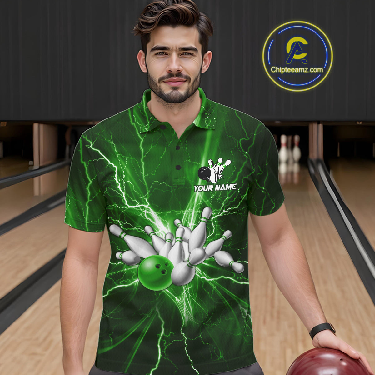 Custom Green Lightning Thunder Bowling Shirts, Bowling Team Jersey, Gifts For Bowler