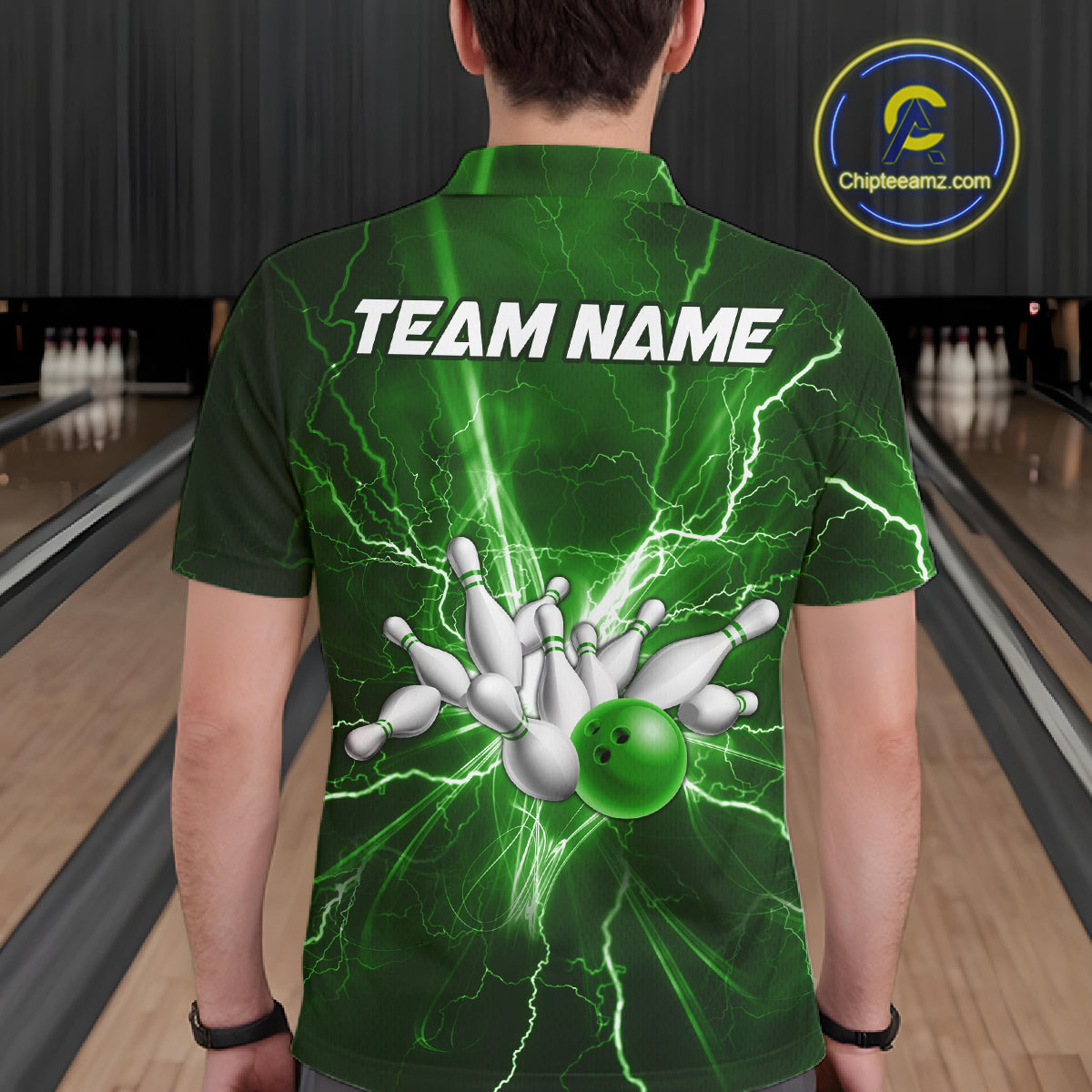 Custom Green Lightning Thunder Bowling Shirts, Bowling Team Jersey, Gifts For Bowler