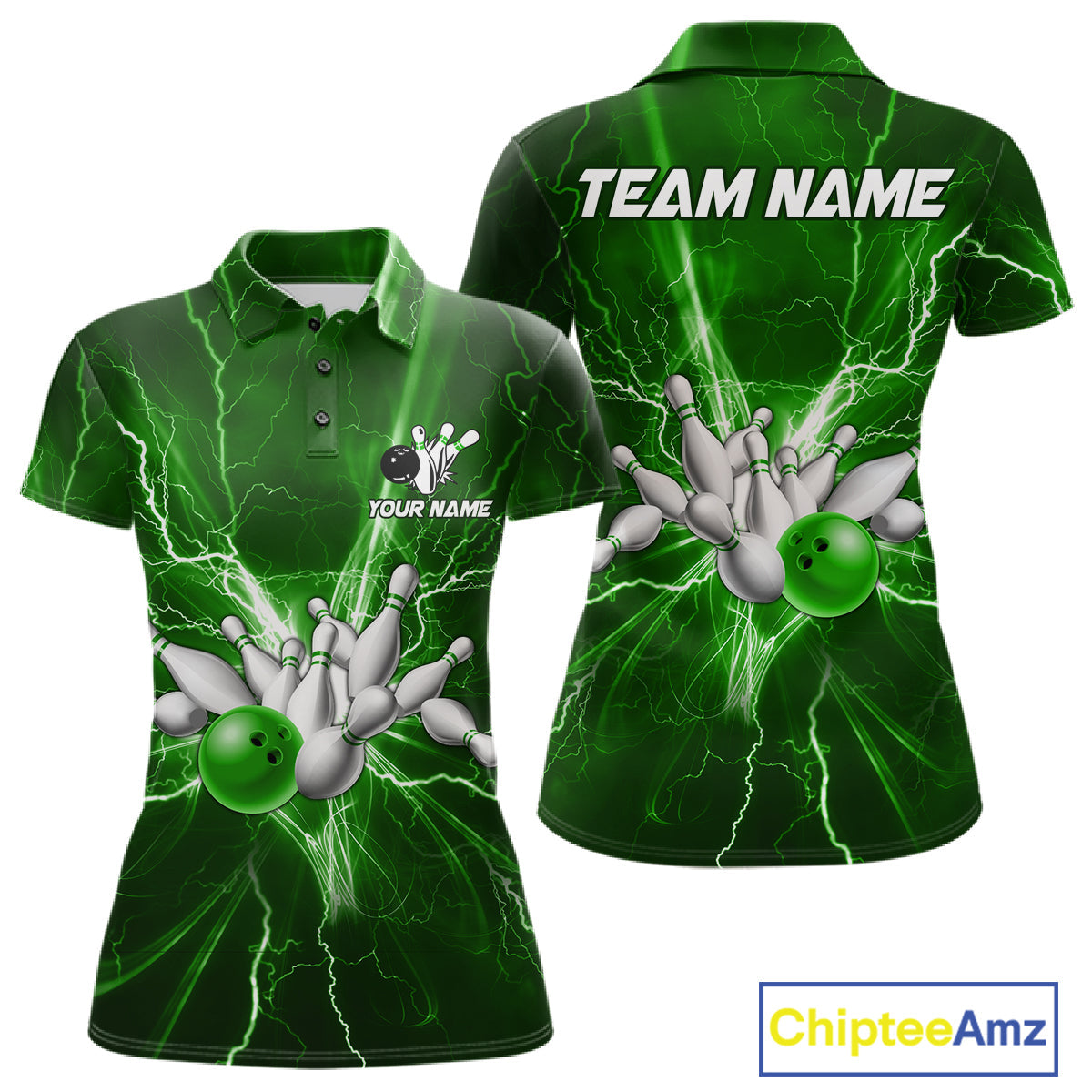 Custom Green Lightning Thunder Bowling Shirts, Bowling Team Jersey, Gifts For Bowler
