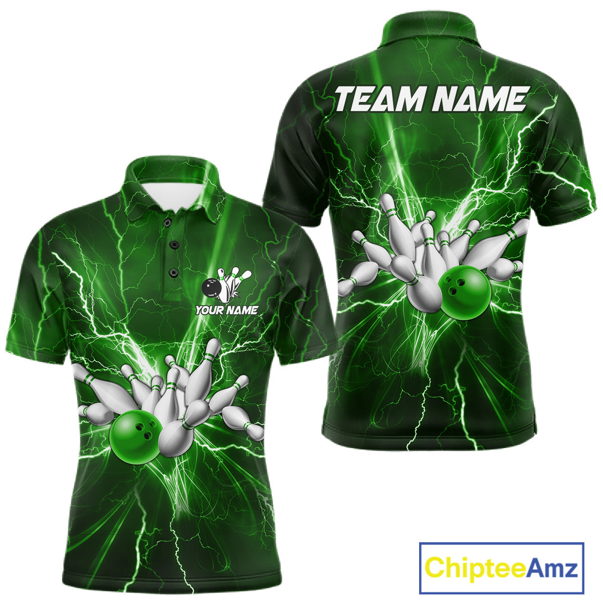 Custom Green Lightning Thunder Bowling Shirts, Bowling Team Jersey, Gifts For Bowler