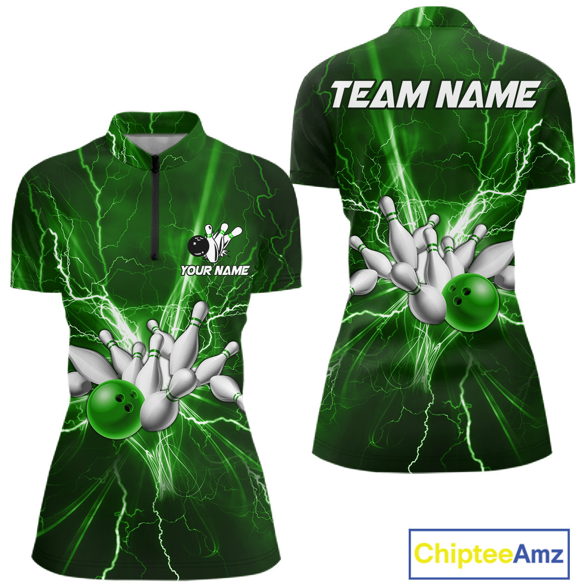 Custom Green Lightning Thunder Bowling Shirts, Bowling Team Jersey, Gifts For Bowler