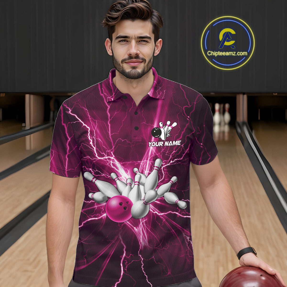 Custom Pink Lightning Thunder Bowling Shirts, Bowling Team Jersey, Gifts For Bowler