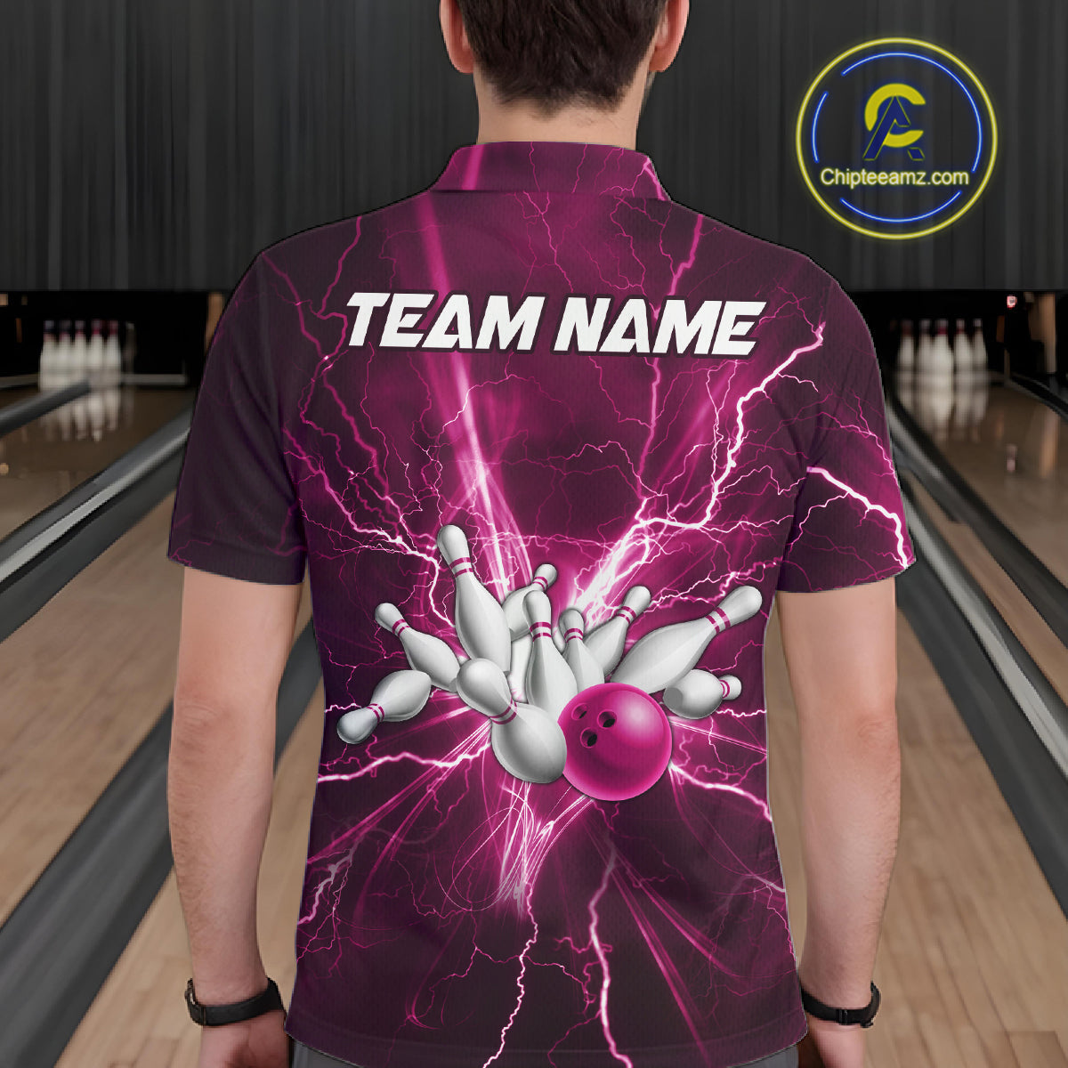 Custom Pink Lightning Thunder Bowling Shirts, Bowling Team Jersey, Gifts For Bowler