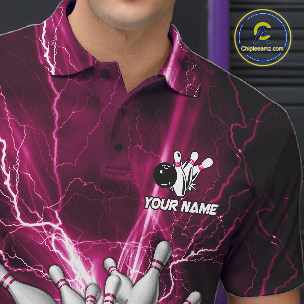 Custom Pink Lightning Thunder Bowling Shirts, Bowling Team Jersey, Gifts For Bowler