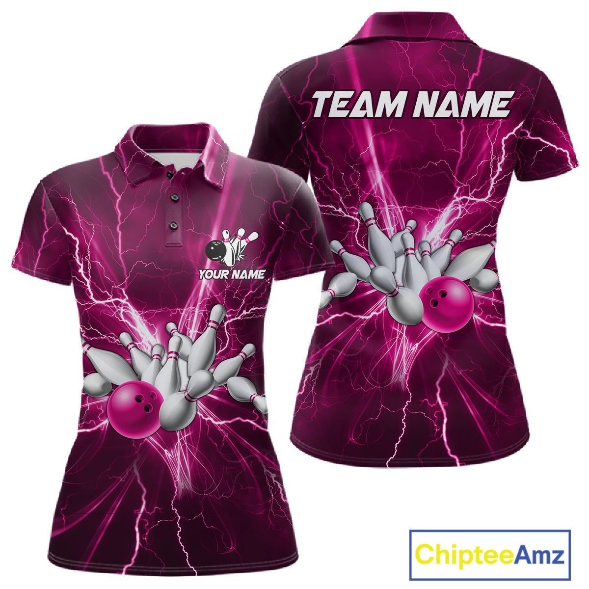 Custom Pink Lightning Thunder Bowling Shirts, Bowling Team Jersey, Gifts For Bowler