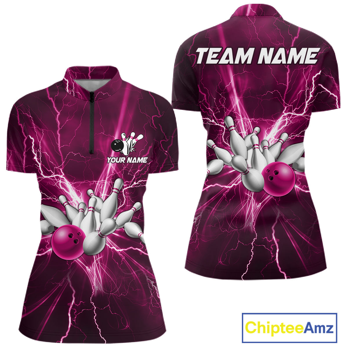 Custom Pink Lightning Thunder Bowling Shirts, Bowling Team Jersey, Gifts For Bowler