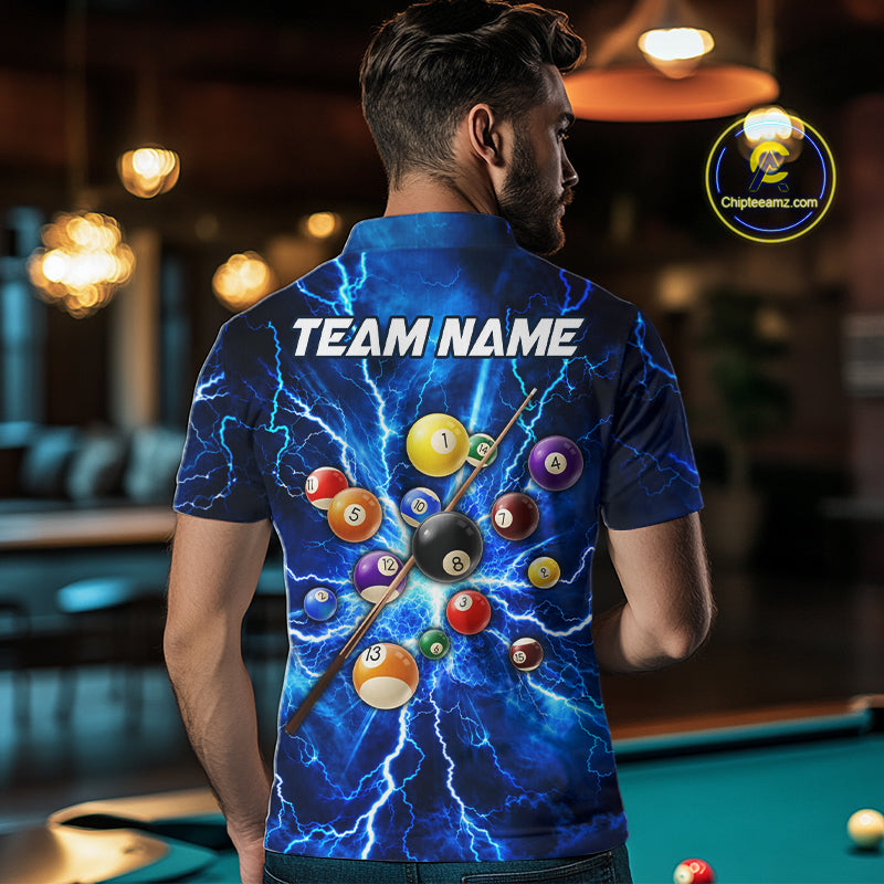 Personalized Blue 8 Ball Pool Lighting Thunder Billiard Shirts Custom Pool Team Jersey