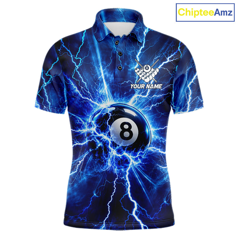 Personalized Blue 8 Ball Pool Lighting Thunder Billiard Shirts Custom Pool Team Jersey