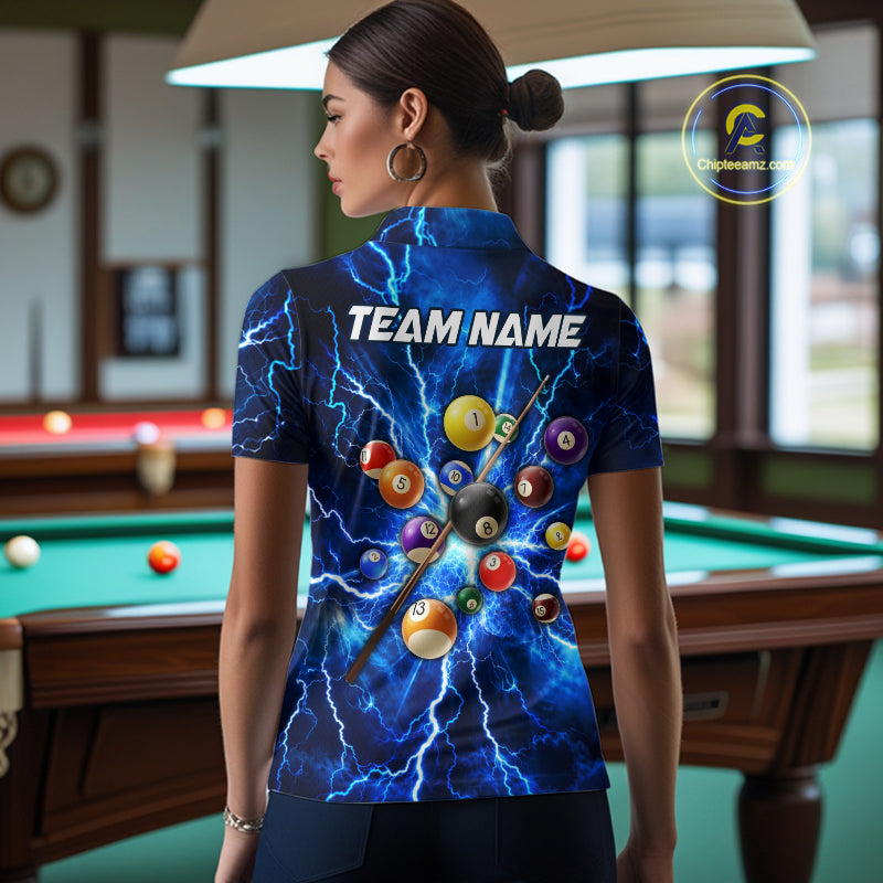 Personalized Blue 8 Ball Pool Lighting Thunder Billiard Shirts Custom Pool Team Jersey