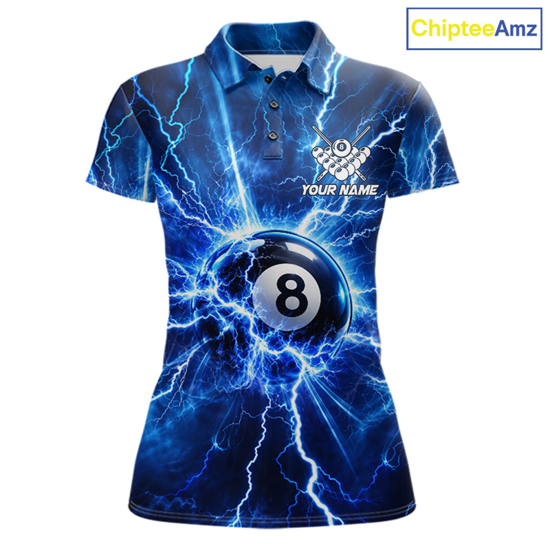 Personalized Blue 8 Ball Pool Lighting Thunder Billiard Shirts Custom Pool Team Jersey