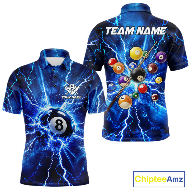Personalized Blue 8 Ball Pool Lighting Thunder Billiard Shirts Custom Pool Team Jersey