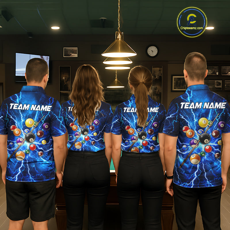 Personalized Blue 8 Ball Pool Lighting Thunder Billiard Shirts Custom Pool Team Jersey
