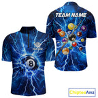 Personalized Blue 8 Ball Pool Lighting Thunder Billiard Shirts Custom Pool Team Jersey