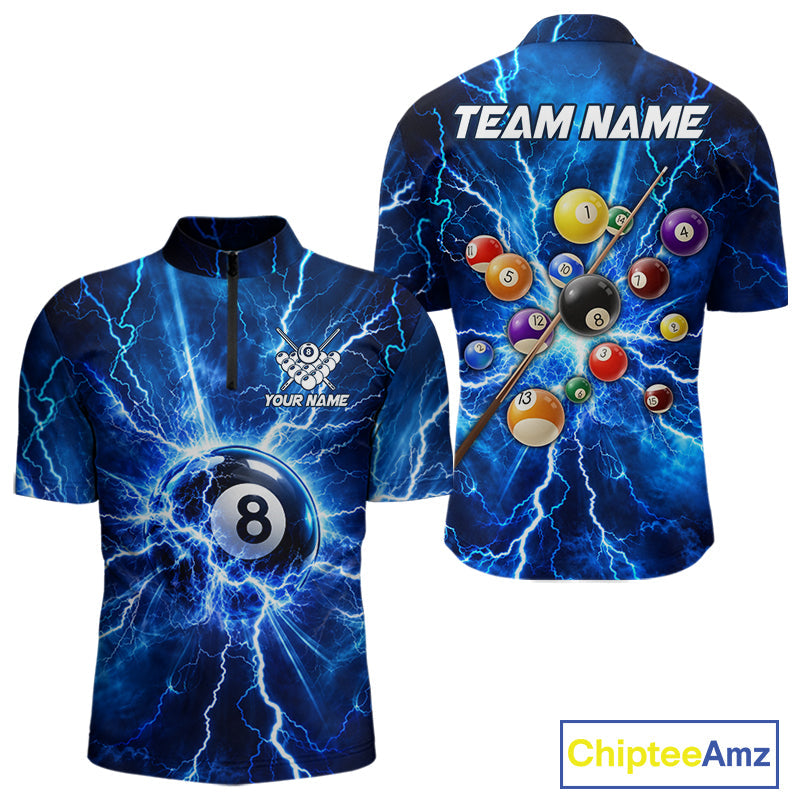 Personalized Blue 8 Ball Pool Lighting Thunder Billiard Shirts Custom Pool Team Jersey