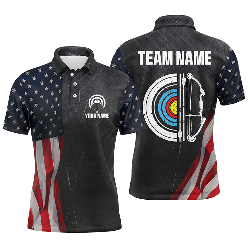 Personalized Retro US Flag Archery Polo Shirts Custom Patriotic Archery Jersey For Archer