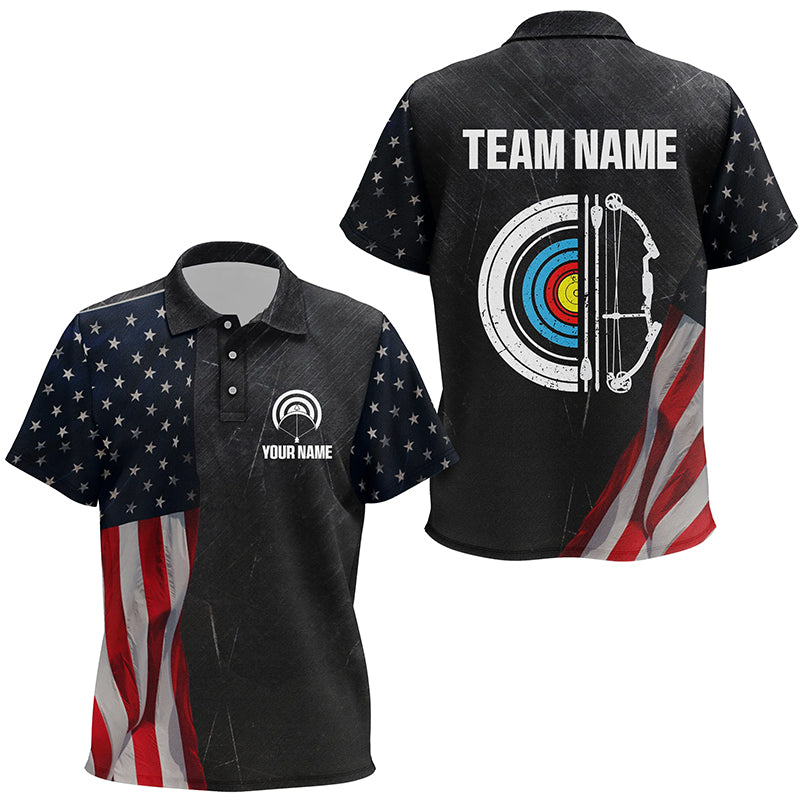 Personalized Retro Us Flag Archery Polo Shirts Custom Patriotic Archery Jersey For Archer