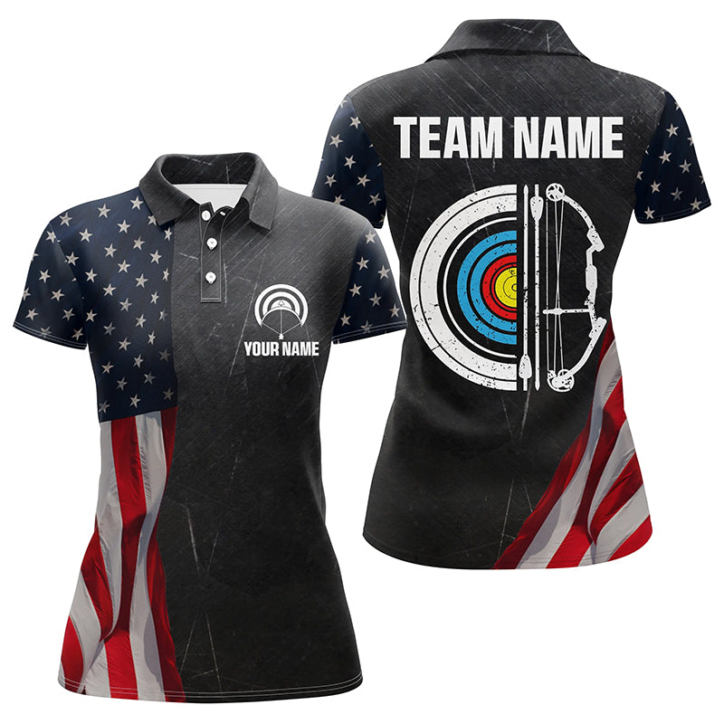 Personalized Retro US Flag Archery Polo Shirts Custom Patriotic Archery Jersey For Archer