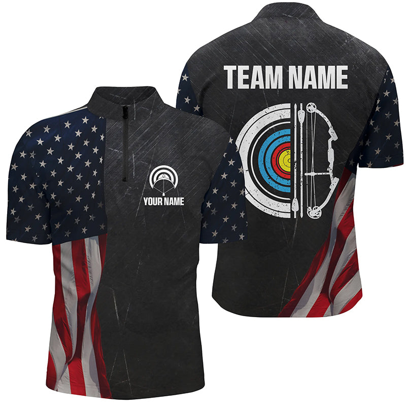 Retro Us Flag Archery Quarter-Zip Shirts Custom Patriotic Archery Jersey For Archer