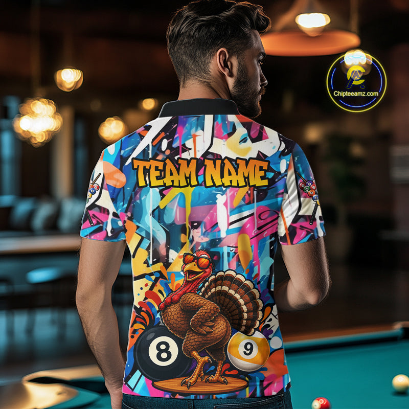 Funny Turkey Colorful Graffiti 8 Ball 9 Ball Billiard Shirts Custom Pool Team Jersey