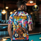 Funny Turkey Colorful Graffiti 8 Ball 9 Ball Billiard Shirts Custom Pool Team Jersey