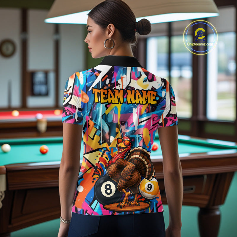 Funny Turkey Colorful Graffiti 8 Ball 9 Ball Billiard Shirts Custom Pool Team Jersey