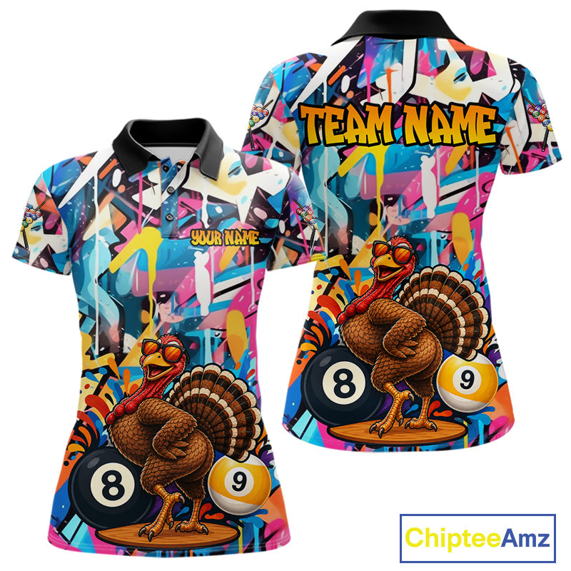 Funny Turkey Colorful Graffiti 8 Ball 9 Ball Billiard Shirts Custom Pool Team Jersey