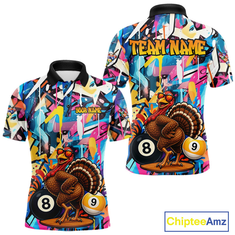 Funny Turkey Colorful Graffiti 8 Ball 9 Ball Billiard Shirts Custom Pool Team Jersey