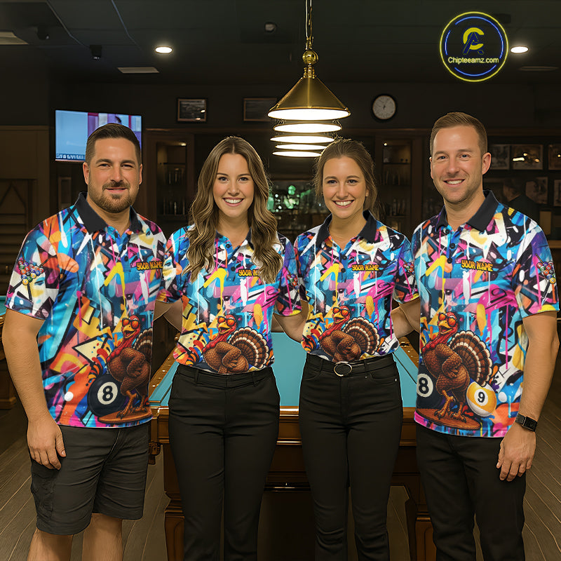Funny Turkey Colorful Graffiti 8 Ball 9 Ball Billiard Shirts Custom Pool Team Jersey