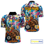 Funny Turkey Colorful Graffiti 8 Ball 9 Ball Billiard Shirts Custom Pool Team Jersey