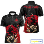 Black And Red Funny Bull Bowling Shirt Custom Bowling Team Jersey Polo & Quarter Zip