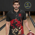 Black And Red Funny Bull Bowling Shirt Custom Bowling Team Jersey Polo & Quarter Zip