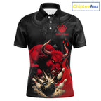 Black And Red Funny Bull Bowling Shirt Custom Bowling Team Jersey Polo & Quarter Zip
