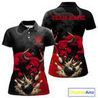Black And Red Funny Bull Bowling Shirt Custom Bowling Team Jersey Polo & Quarter Zip