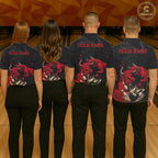 Black And Red Funny Bull Bowling Shirt Custom Bowling Team Jersey Polo & Quarter Zip