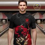 Black And Red Funny Bull Bowling Shirt Custom Bowling Team Jersey Polo & Quarter Zip