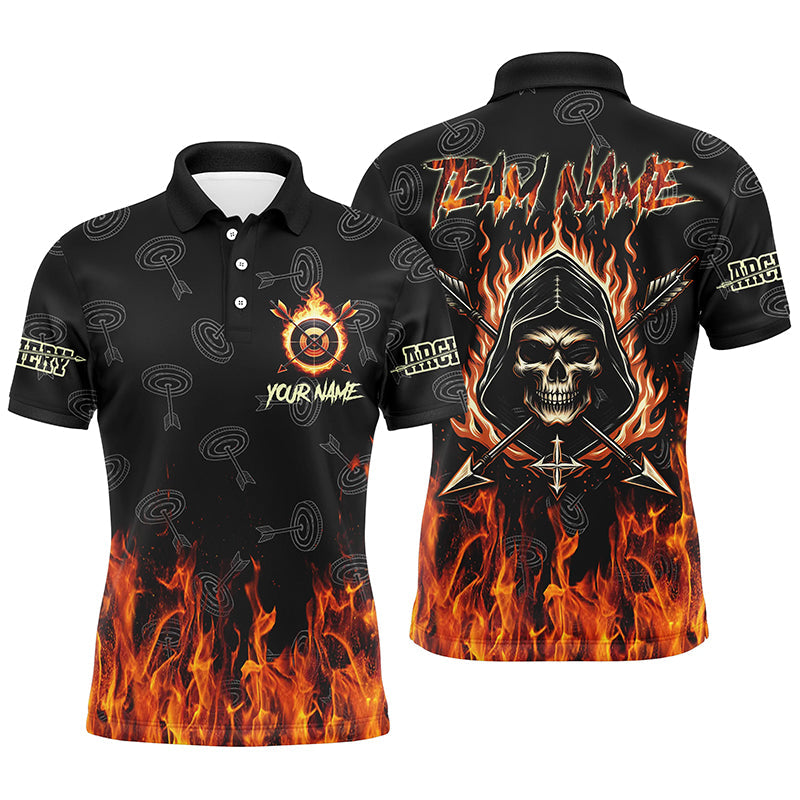 Archery Skull Fire Customized Target Pattern Polo Shirts, Archery Shirts Gifts For Archer