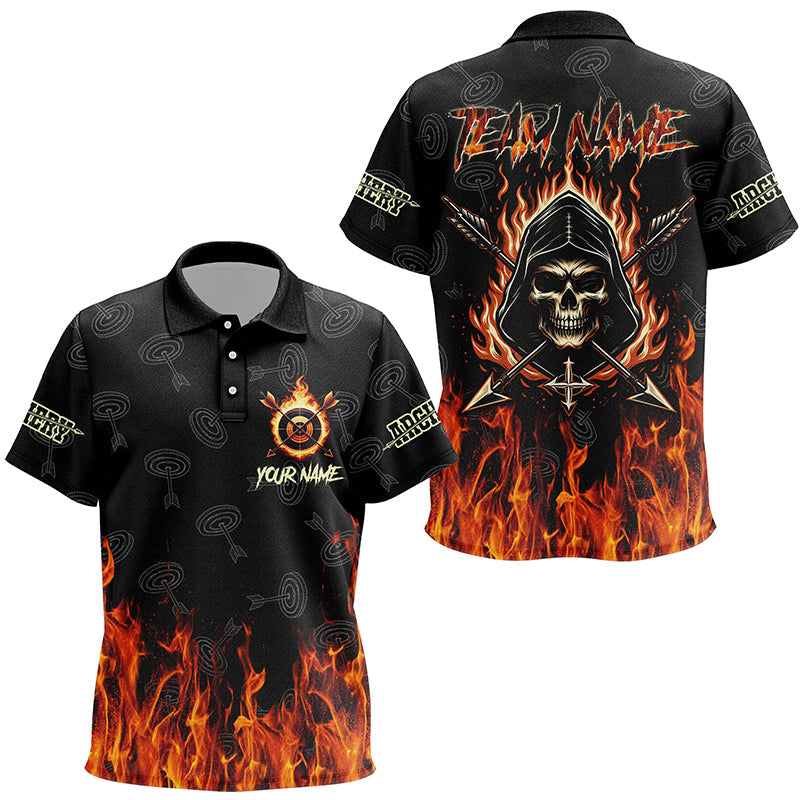 Archery Skull Fire Customized Target Pattern Polo Shirts, Archery Shirts Gifts For Archer
