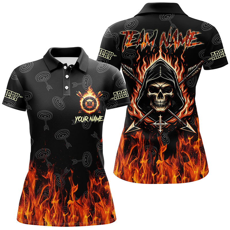 Archery Skull Fire Customized Target Pattern Polo Shirts, Archery Shirts Gifts For Archer