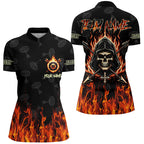 Archery Skull Fire Custom Target Pattern Quarter-Zip Shirt, Archery Shirts For Archer