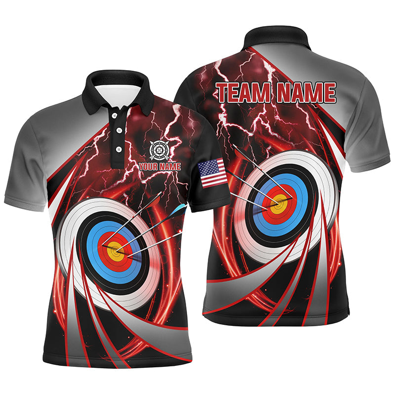 Red Archery 3d Target Thunder Lightning Personalized Polo Shirts, Team League Archery Shirts