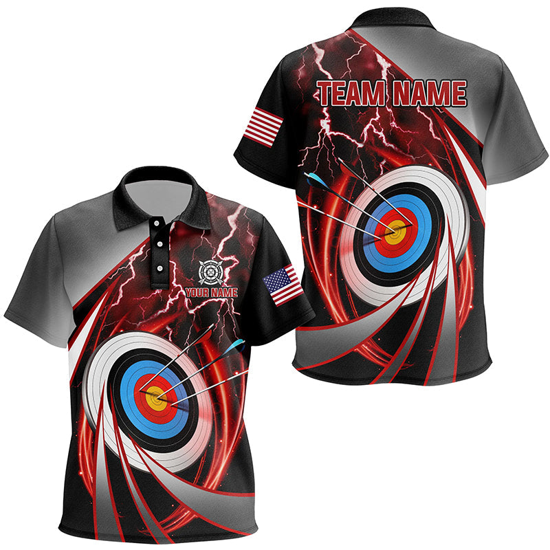 Red Archery 3d Target Thunder Lightning Personalized Polo Shirts, Team League Archery Shirts