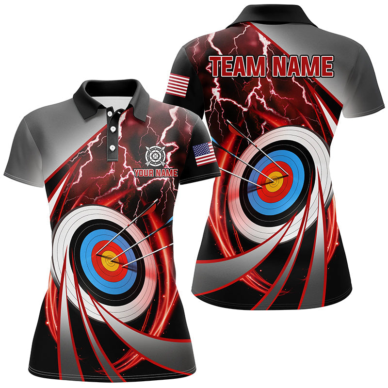 Red Archery 3dTarget Thunder Lightning Personalized Polo Shirts, Team League Archery Shirts
