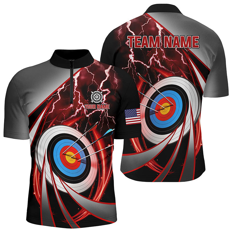 Red Archery 3d Target Lightning Custom Quarter-Zip Shirts, Team League Archery Shirts