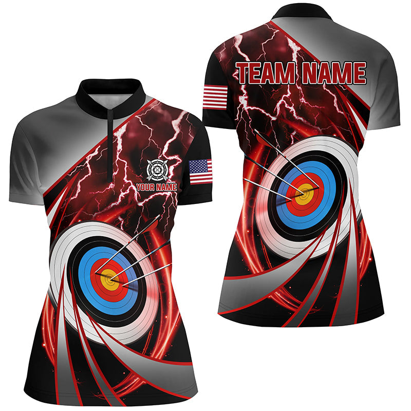 Red Archery 3d Target Lightning Custom Quarter-Zip Shirts, Team League Archery Shirts