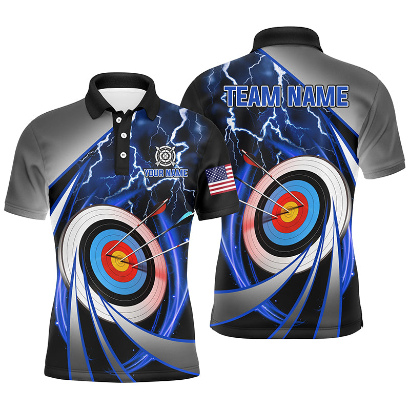 Blue Archery 3d Target Thunder Lightning Personalized Polo Shirts, Team League Archery Shirts