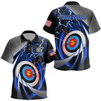 Blue Archery 3d Target Thunder Lightning Personalized Polo Shirts, Team League Archery Shirts