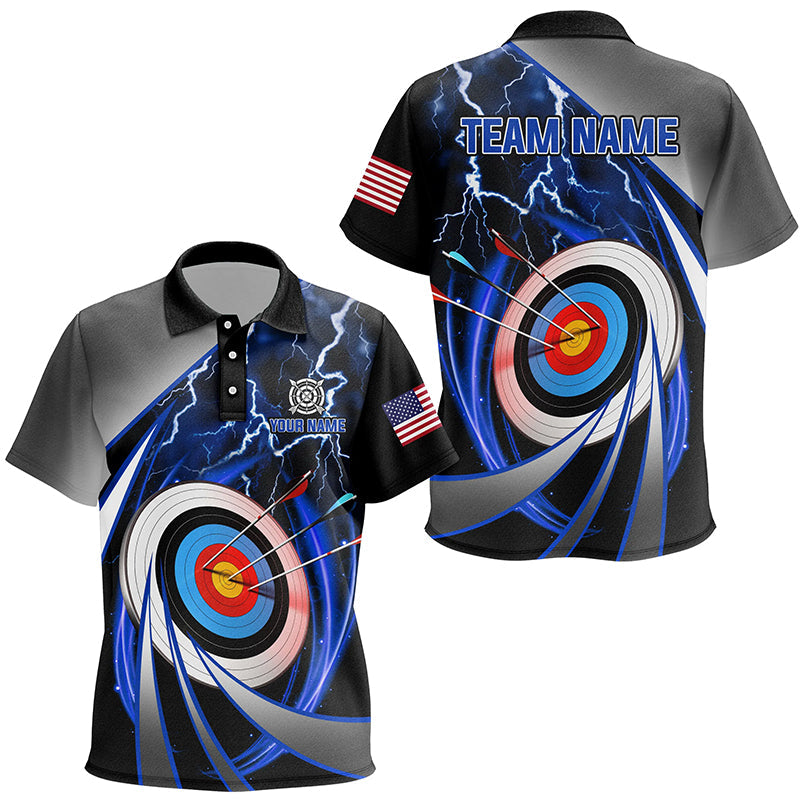 Blue Archery 3d Target Thunder Lightning Personalized Polo Shirts, Team League Archery Shirts