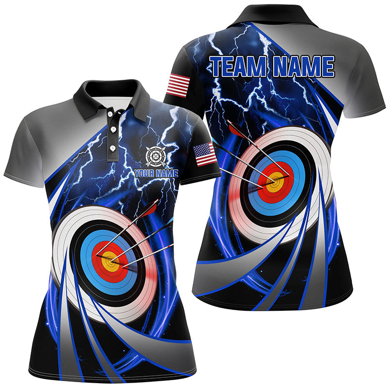 Blue Archery 3d Target Thunder Lightning Personalized Polo Shirts, Team League Archery Shirts